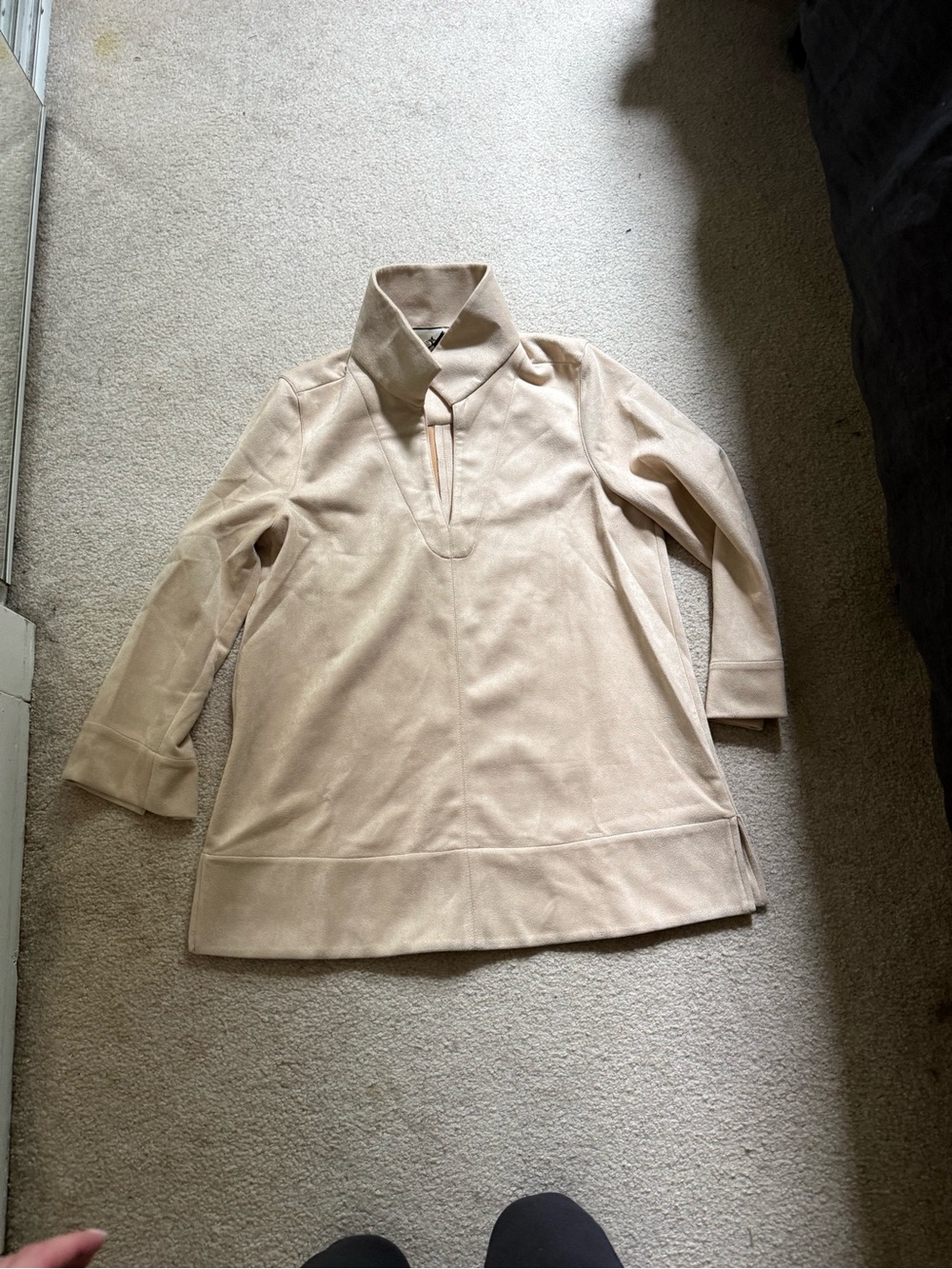 Bone Suede Margot Stand Collar Blouse